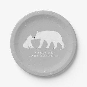 Mama en Baby Polar Beer Grey Winter Baby shower Papieren Bordje