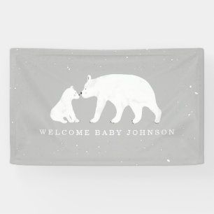 Mama en Baby Polar Beer Sneeuwgrijs Baby shower Spandoek