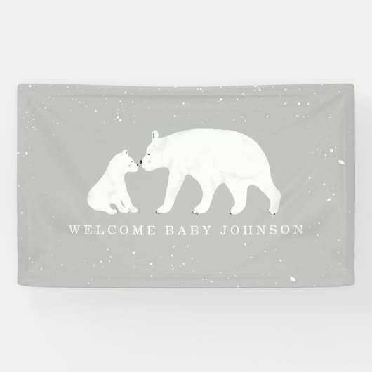 Mama en Baby Polar Beer Sneeuwgrijs Baby shower Spandoek (Horizontaal)