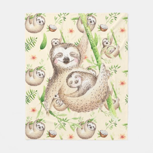 Mama en Baby Sloth Fleece Deken (Voorkant)