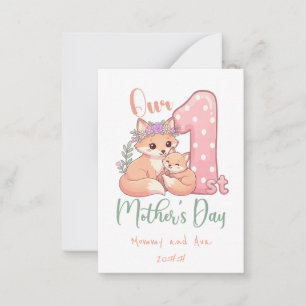 Mama en Baby Vos Roze 1e Moederdag Notitiekaartje
