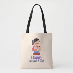 Mama en baby, vrolijke moederdag draagtas