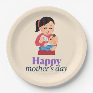 Mama en baby, vrolijke moederdag papieren bordje