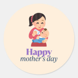 Mama en baby, vrolijke moederdag ronde sticker