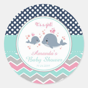 Mama en Baby Walvis Baby Shower Bedank Favoriet Ronde Sticker