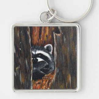Mama en Baby Wasbeer Schilderij Sleutelhanger