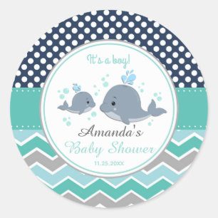 Mama en Baby Whale Baby shower Dank je Favor Ronde Sticker