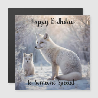 Mama en Baby White Arctic Fox, Verjaardag Kaart