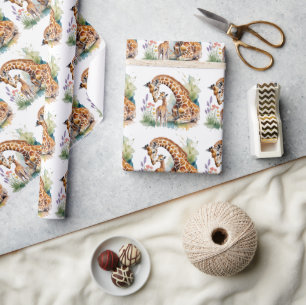 Mama en Ik Aquarel Giraffe Baby Shower Cadeaupapier