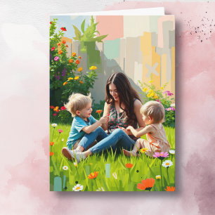 Mama en kinderen spelen   Moederdag Kaart