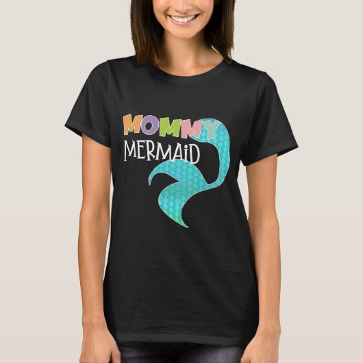 mama en mini Mermaid Matching Parent Kind Black T-shirt (Voorkant)