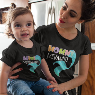 mama en mini Mermaid Matching Parent Kind Black T-shirt
