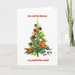 Mama en papa kerstboom versierd met ballen feestdagen kaart