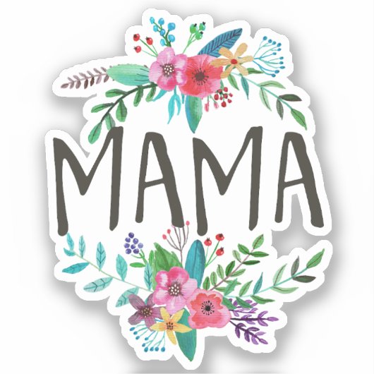 Mama,  en schattig boho floraal botanisch vinyl sticker (Voorkant)