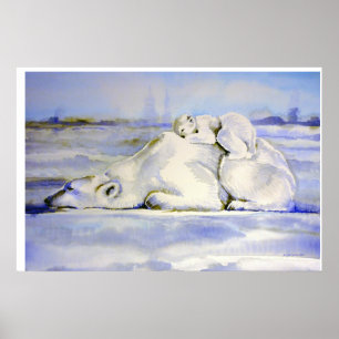 Mama en welp ijsbeer watercolor poster