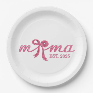 Mama Est 2025 Hot Pink Bow Coquette Moederdag Papieren Bordje