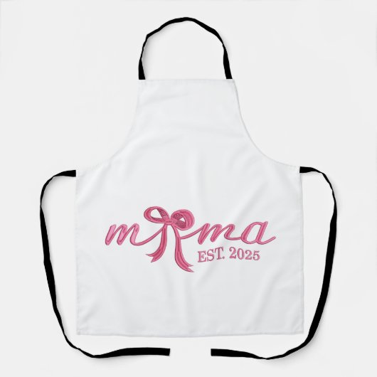 Mama Est 2025 Hot Pink Bow Coquette Moederdag Schort (Voorkant)