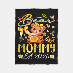 Mama Est 2026 Bloem Boord Vast Moederdag Beer Fleece Deken