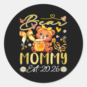 Mama Est 2026 Bloem Boord Vast Moederdag Beer Ronde Sticker