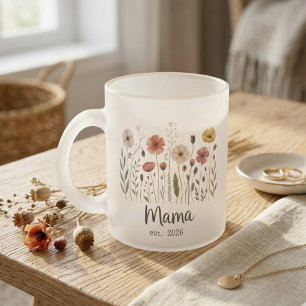 Mama Est Bloem Jaar Wilde Bloem Schrift Kunstwerk Matglas Koffiemok
