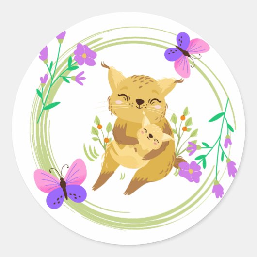 Mama et bébé lynx/wildcat autocollant (Devant)