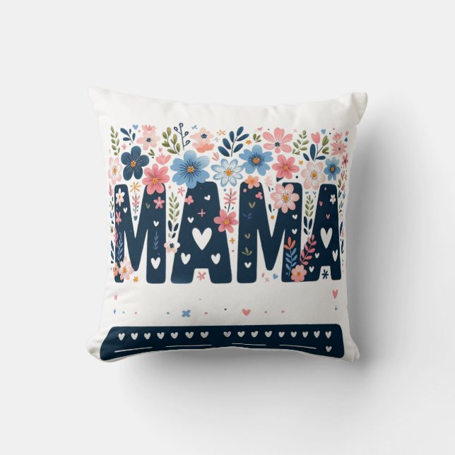 Mama Floral Heart – Boho Chic Mom Design Kussen (Voorkant)
