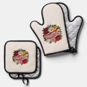 Mama Floral Kitchen Set – Oven Mitt & Pot Holder  (Voorkant / Achterkant)