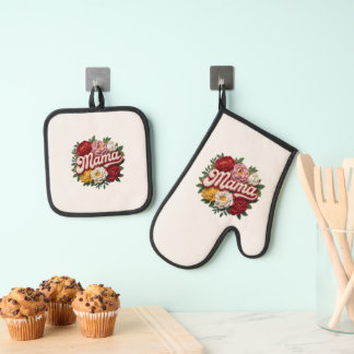 Mama Floral Kitchen Set – Oven Mitt & Pot Holder 