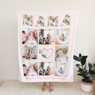 Mama Foto Bloemen Collage Custom Fleece Deken