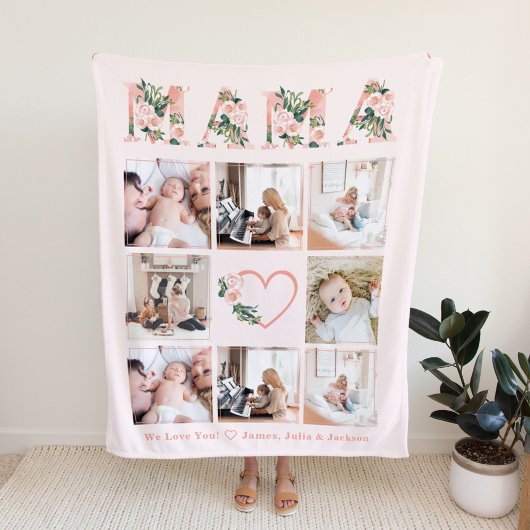 Mama Foto Bloemen Collage Custom Fleece Deken