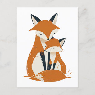 Mama Fox & Pup Woodland Dieren Schattige Briefkaart