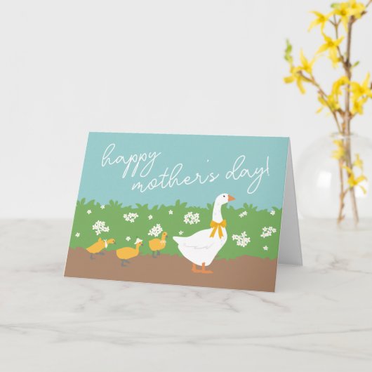 Mama Gans & 3 Kuikens Gelukkige Moederdag Kaart (Gele Bloem)