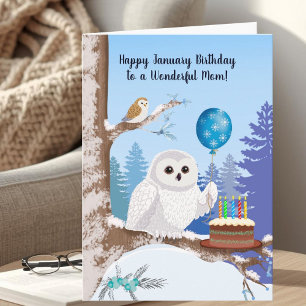 Mama Gelukkige Januari Verjaardag Sneeuwuil Kaart