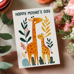 Mama Giraffe met Kalf Schattige Gelukkige Moederda Kaart