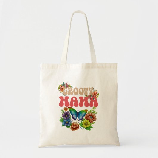 Mama Groovy Floral, moederschap retro Tote Bag (Voorkant)