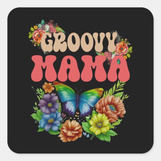 Mama Groovy Floral, Retro Floral Moederdag Vierkante Sticker (Voorkant)