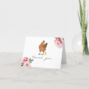 Mama Hen Baby Chick Roze Bloemen Dank u Bedankkaart