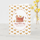 Mama Hen en Chicks Funny Moederdag Kaart (Gele Bloem)