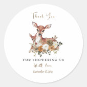 mama hert en baby hert baby shower Dank u label (Voorkant)