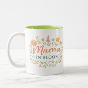 Mama In Bloom Bloemrijke Lente Typography Design Tweekleurige Koffiemok