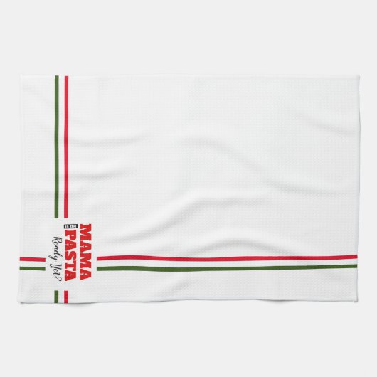 Mama is de pasta al klaar? keukenhanddoek (Horizontaal)