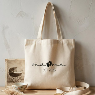 Mama Is Jaar Schoon Minimal Script Footprint Kunst Tote Bag