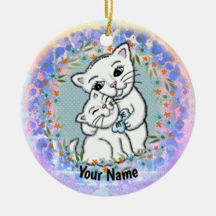 Mama Kat en Kitten Keramisch Ornament