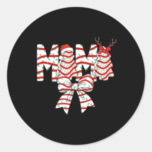 Mama Kerstboom Cake Patroon Coquette Bow Xmas Ronde Sticker