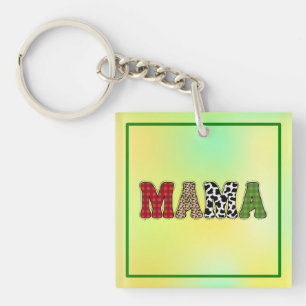Mama Kerstmis Geruite Patroon Ontwerp Sleutelhanger