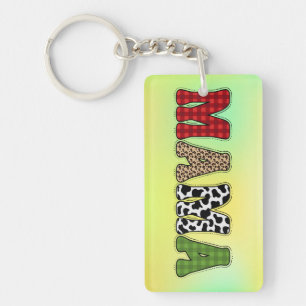 Mama Kerstmis Geruite Patroon Ontwerp Sleutelhanger