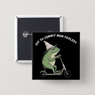 Mama Kikker Gaat Moederlijke Dwaze Scooter Cadeau  Vierkante Button 5,1 Cm