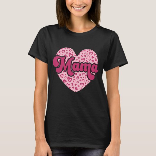 Mama Leopard Print Liefde Hart T-shirt (Voorkant)