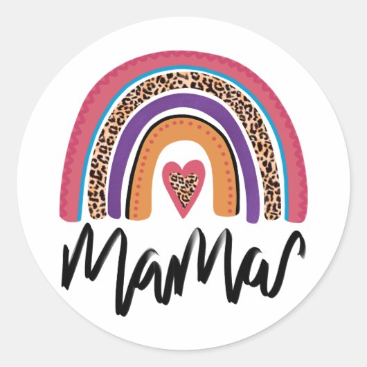 Mama Leopard Rainbow Ronde Sticker (Voorkant)
