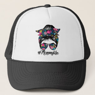 Mama Life Messy Hair Bun Floral Moeder Trucker Pet